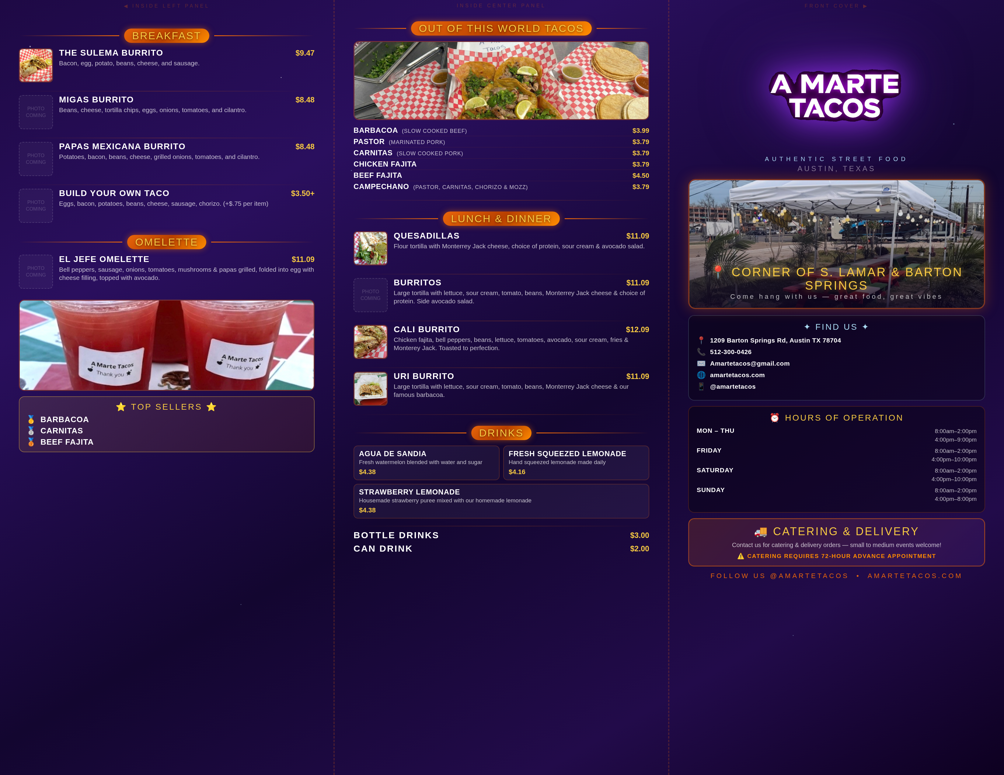 A Marte Tacos Menu Trifold