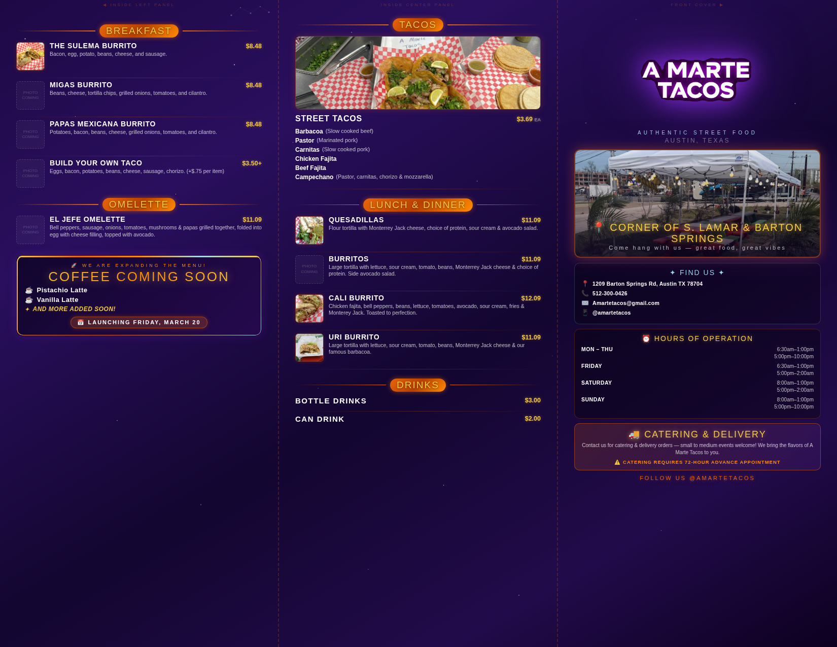 A Marte Tacos Menu Trifold